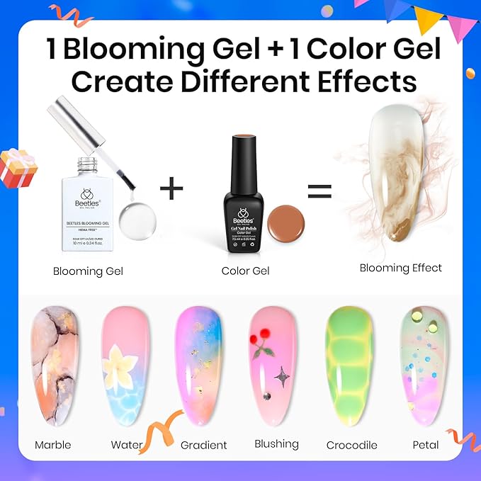 Beetles Blooming Gel - Hema Free Clear Blossom Blooming Gel Polish for Spreading Effect DIY Watercolor Floral Print Soak off Nail Diy Manicure Art Design Gift