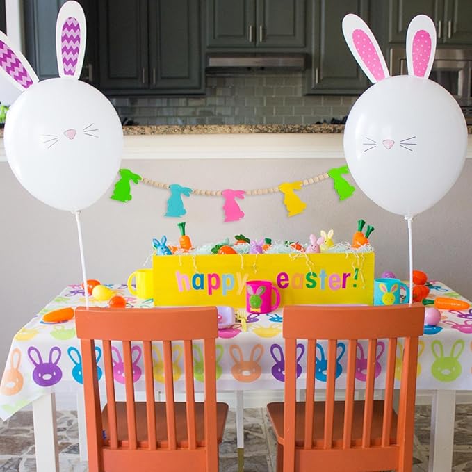 4.2 FT Easter Decorations Garland, Cute Easter Bunny Wood Bead Garland Banner for Fireplace Wall Mantle Home Indoor Outdoor Spring Decor