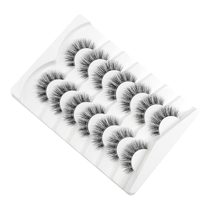 3D Clear Band False EyeLashes Soft Faux Mink Lashes Wispy Fluffy Eyelashes Natural Cat Eye Short Reusable 7 Pairs Happy Heartbeat(No.198)