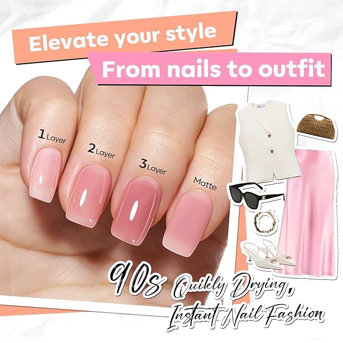 modelones Nail Polish Set, 6 Colors Jelly Nail Polish 2025 Translucent Pink Red Nude Orange Glitter Quick Dry Fingernail Polish Salon Home DIY Manicure Kit Mothers Day Gifts for Women