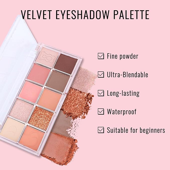 Erinde 10 Colors Eyeshadow Palette Makeup - Matte Shimmer Glitter Eye Shadow, Ultra-Blendable, High Pigmented, Naturing-Looking, Neutral Nude Eyeshadow Pallet with Professional Brush,17