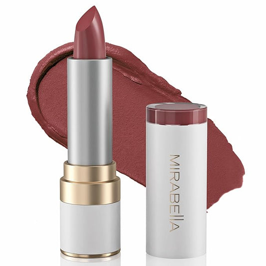 Mirabella - Sealed with a Kiss Full-Coverage Moisturizing Lipstick, Richly Pigmented, Creamy Lip Makeup, Hydrating Mineral-Based Lip Color with Antioxidant Vitamin E, Shine Shades, Mulberry Mocha