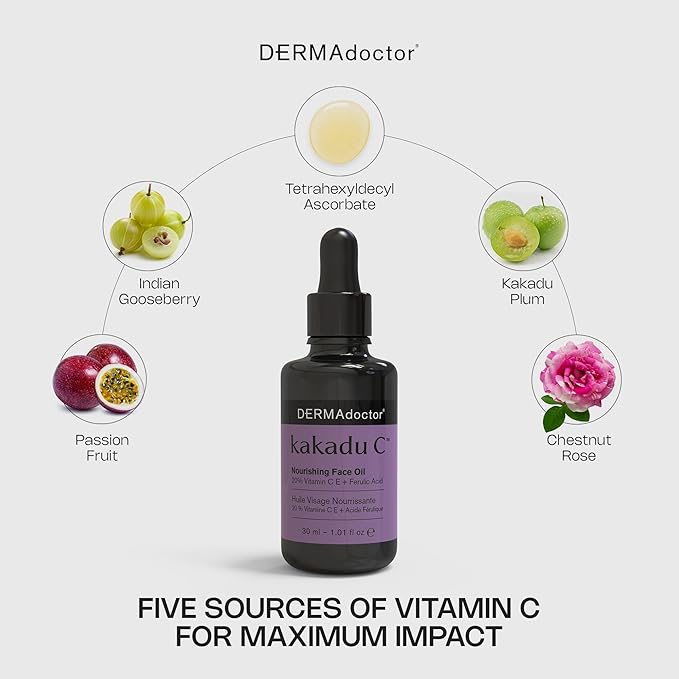 DERMAdoctor Night Face Oil Toner Anti-Aging Hydrating - 20% Vitamin C Ester, Vitamin E, Ferulic Acid, & Marula Oil for Face | Concentrated Vitamin-C Ester Facial Oils | Dermatologist Formulated - 1 Oz