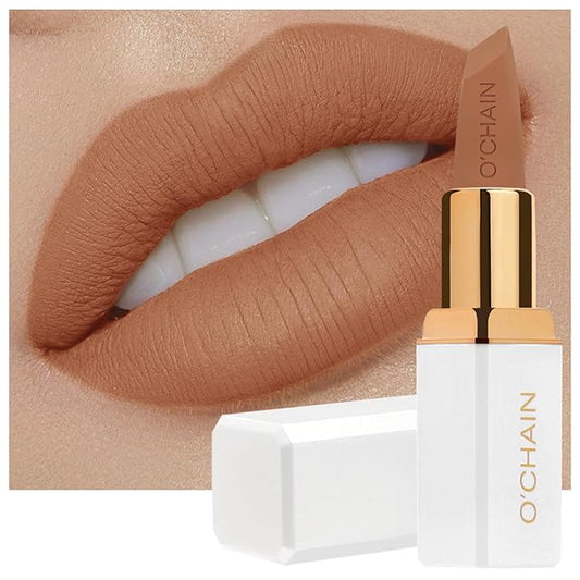 O'CHAIN Brown Matte Lipstick, Long Lasting Full Coverage Non-Transfer Lipstick for Women Infused with Jojoba Oil and Vitamin E, Cruelty-Free & Vegan (01 BOARDWALK) 0.12 Oz