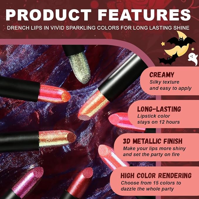 3Pcs Metallic Lipstick for Women,Lightweight Non-Drying Shimmer Frosted Lipsticks Kit Set,Glitter Lip Gloss Stain Long Lasting Waterproof No Smudge Proof No Transfer 12 Hour,Cruelty-Free Makeup (C)