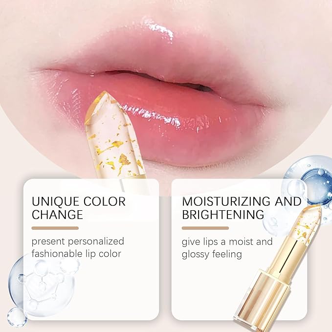 Transferproof Color Changing Lipstick, Gold Crystal Color Changing Lipstick,Long Lasting 24 Hours Moisturizing Glossy Shine Lip Gloss(1PC)