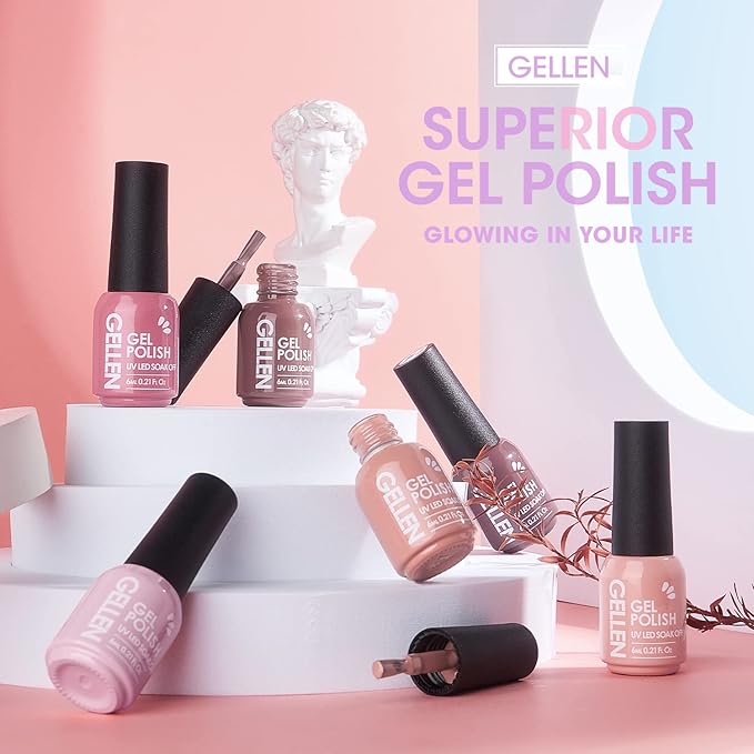 GELLEN Nude Gel Nail Polish Set - Nude Neutrals Brown Orange 6 Colors Gel Polish, Warm Nail Gel Polish Set Nail Art DIY Home Manicure Set