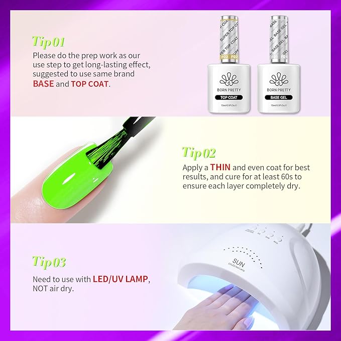 Born Pretty Halloween Neon Gel Nail Polish Bright Rainbow Colorful Fluorescent Gel Polish Yellow Green Blue Purple Red Orange Color Gel Nail Polish Collection Gift 6PCS