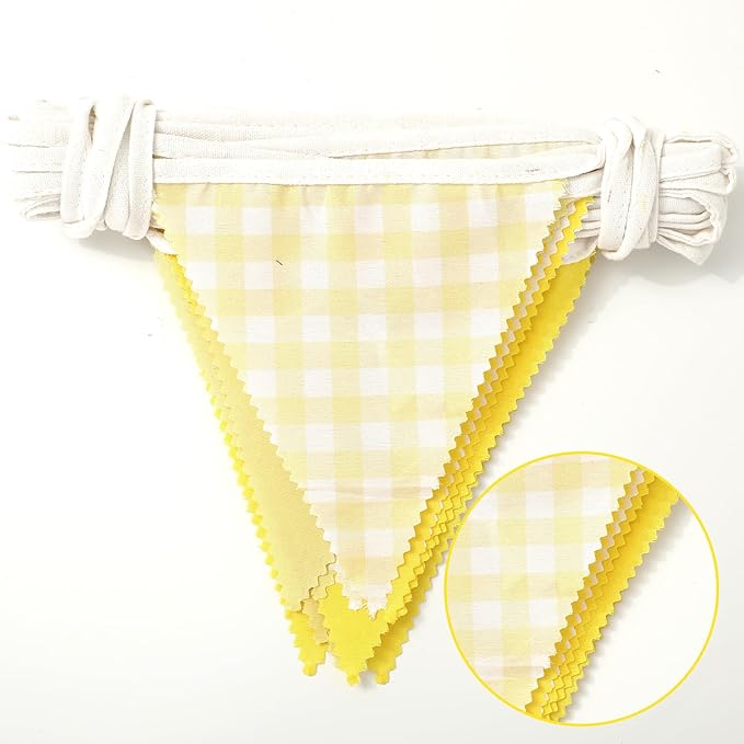 33 Ft Hanging Banner Decoration Triangle Flag Yellow Pennant Plaid Fabric Bunting Garland for Birthday Baby Shower Party Supplies