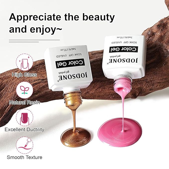 JODSONE 10 Color Gel Nail Polish Set with Base Coat and Top Coat Great DIY Salon Home Gift