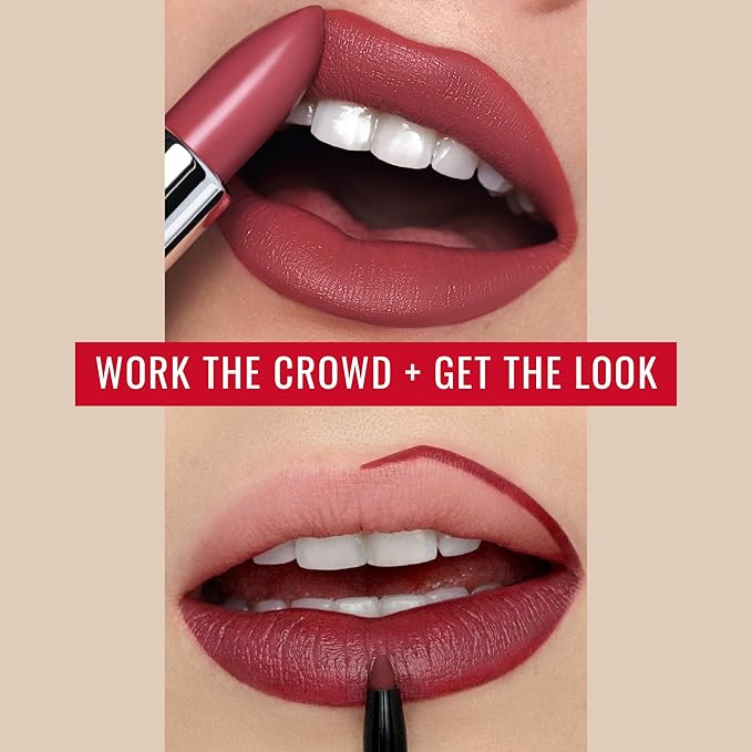 Runway Rogue ‘Work the Crowd’ Matte Soft Berry Nude 90s Vibe Lipstick Bundle with ‘Get the Look’ Garnet Maroon Designer Liner Lip Liner Pencil and Sharpener