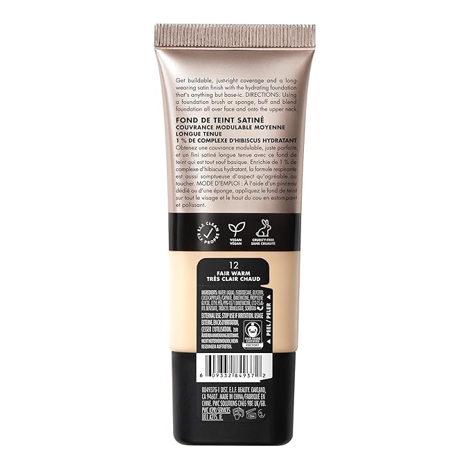 e.l.f. Soft Glam Foundation, Medium Coverage, Long-Lasting & Buildable Foundation For A Smooth, Satin Finish, Vegan & Cruelty-Free, 12 Fair Warm
