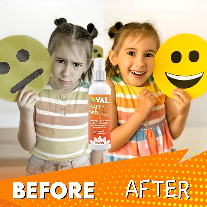 VAL Kids Magnesium Oil Spray – Natural Bedtime Calm & Mood Support | Zechstein Magnesium, Chamomile & Aloe | No Itch | Fast-Absorbing | Made in USA | 4oz