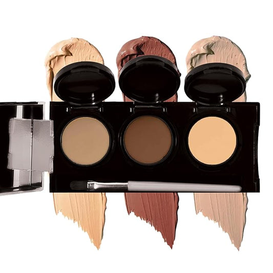 Full Coverage Concealer Palette, Waterproof Concealer Cream, 3 Colors + Brush, by Dermaflage