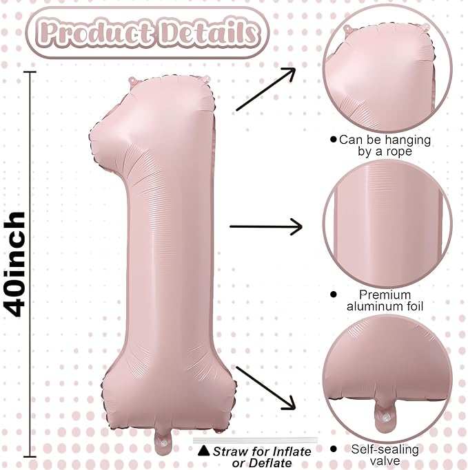 Pastel Pink 19 Balloon Number for Girls, 40'' Self Inflating Number 19 Balloons, Big Light Blush Pink Foil 1 & 9 Helium Balloon 19 for Women Boho Coquette 19th Birthday Party Anniversary Decorations