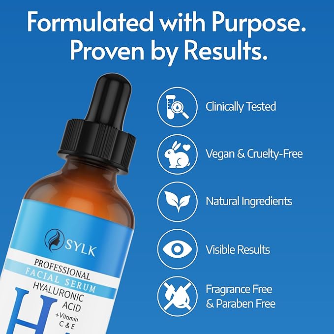 Sylk Hyaluronic Acid Serum for Face - Ultra Hydrating Anti Aging & Anti Wrinkle Serum with Vitamin C & E - Moisturizing & Plumping Formula for Smooth Skin - Microneedling - Korean Skincare - 2 fl oz