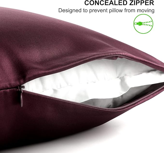 Standard Silk Pillowcase and Random Color Scrunchie Gift Set ALASKA BEAR Pillow Cases for Acne, Eyelashes & Extensions (1 Pack, Red Burgundy), Standard 20"x26"