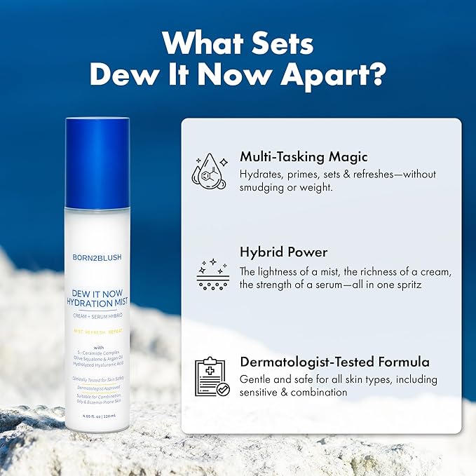Dew It Now Hydration Mist – Cream + Serum Face Mist Hydrating Spray with Ceramides, Argan Oil & Squalane – Lightweight Face Barrier Repair – for All Skin Types, Sensitive Skin Safe – 120ml