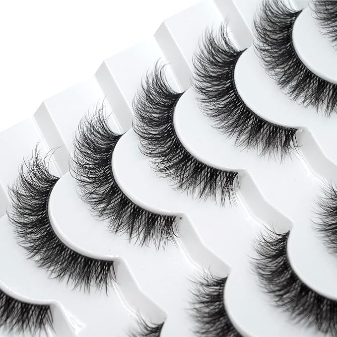 3D Clear Band Lashes 14mm Natural Soft Faux Mink Lashes C/D Curl Cat Eye Wispy Fake Eyelashes Short Cross Reusable False EyeLashes 7 Pairs (No.200)
