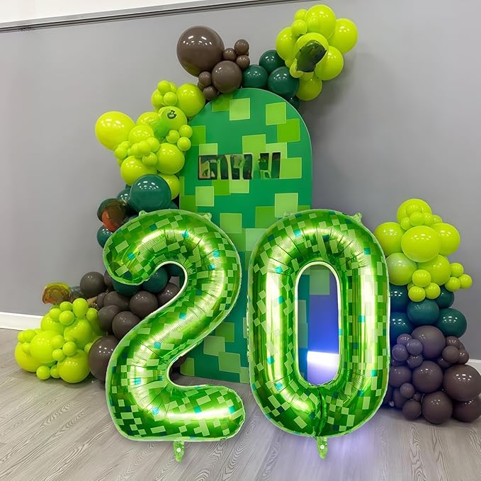 40 Inch Lime Green Pixel Number 0 Balloon for 10th Birthday Decoration, Large Dark Kelly Green Foil 0 Balloons for Boys Ten Year Old Birthday Video Game Forest Golf Theme St. Patrick's Day Party