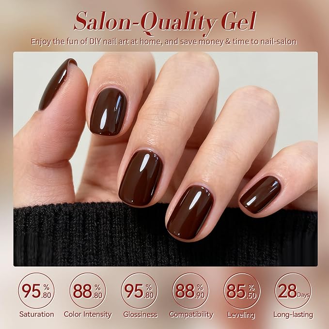 Born Pretty Fall Winter Brown Gel Nail Polish,6 Colors Brown Beige Khaki Skin Tone Gel Polish Roasted Chestnuts Chocolate Burgundy Red Gel Polish Kit for Salon Nail Art DIY at Home Manicure