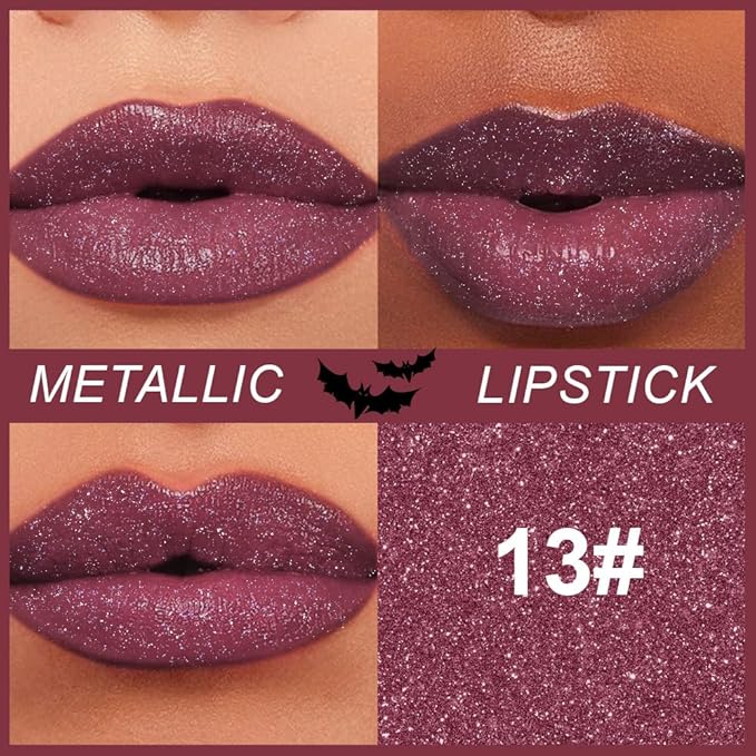 Dark Wine Red Metallic Lipstick for Women,Lightweight Non-Drying Shimmer Frosted Lipsticks,Glitter Lip Gloss Stain Long Lasting Waterproof No Smudge Proof No Transfer 12 Hour,Cruelty-Free Makeup