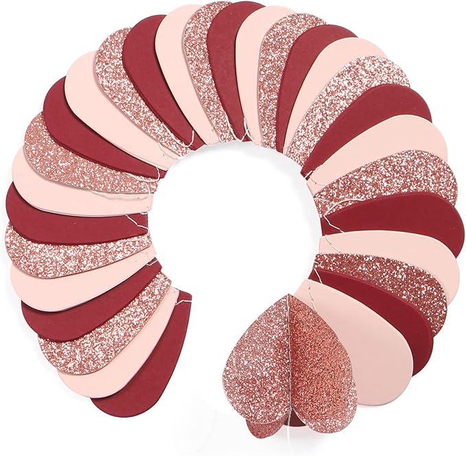 Rose-Gold Pink Burgundy-Red 3D-Heart Garland - 39Ft Party Decorations Hanging Paper Streamers Banner,Engagement Wedding Bachelorette Baby Bridal Shower Decor Ouruola