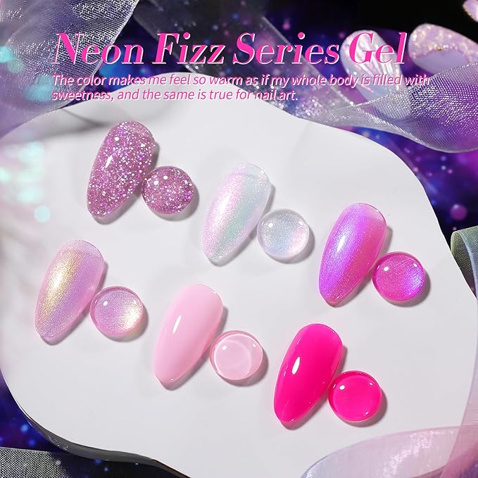 BORN PRETTY Pink Gel Nail Polish 6 Colors Shimmer Glitter Pearl Mermaid Hot Pink Purple Shades Gel Polish Kit Soak Off Gel Nail Kit Collection Nail Art Gel Manicure Kit DIY at Home Salon Gifts