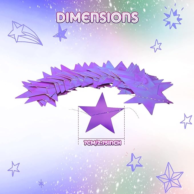 Patelai Glitter Star Garland Banner New Years Decor 130 Feet Star Hanging Banner Twinkle Backdrop for Birthday Classroom Wedding Halloween Christmas Party Supplies(Holographic Purple)