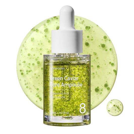 TOSOWOONG Green Caviar Pore Ampoule With 2,500ppm Green Caviar, Niacinamide, Pore Minimizer, Hydrating, Firming, Pore Tightening, Reduces Pores, Korean Skin Care, 33ml, 1.11 fl.oz.