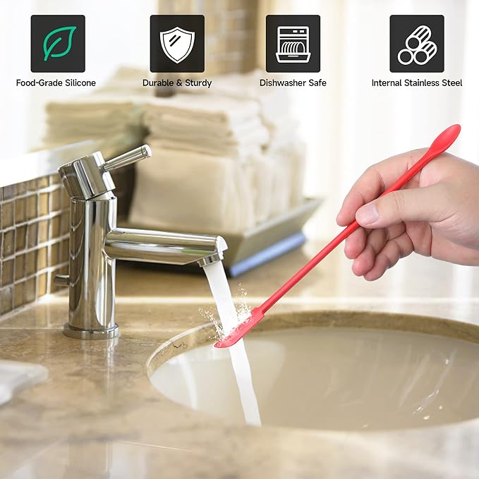 Mini Spatula Silicone Spatula Set - 4pcs Small Makeup Scrapers for Cosmetics, Reusable Beauty Tiny Tools, Thin Jar Scraper, Get the Last of the Makeup Out of the Bottle(Red)