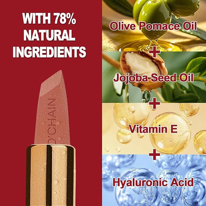 O'CHAIN Matte Lipstick, Long Lasting Full Coverage Non-Transfer Lipstick for Women Infused with Jojoba Oil and Vitamin E, Cruelty-Free & Vegan (08 PEACHY) 0.12 Oz