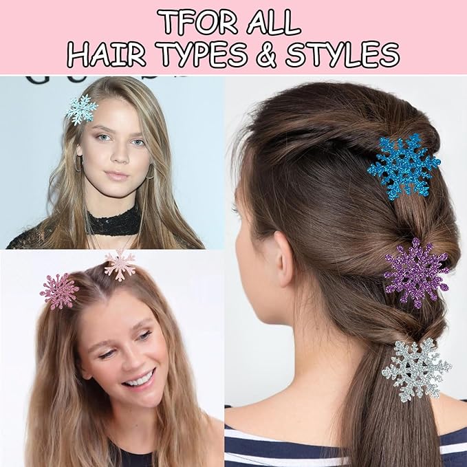 12 Pcs Christmas Hair Claw Clips Various Snowflake Glitter Hair Clips Cute Mini Claw Clip Colorful Small Hair Clips for Women Thick and Thin Hair Various Hairstyles