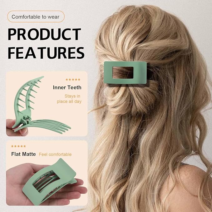 8 Pack French Flat Hair Clips for Women – Large Matte No-Slip Claw Barrettes for Thick & Thin Hair, Strong Hold Styling Accessories (Green and Purple)