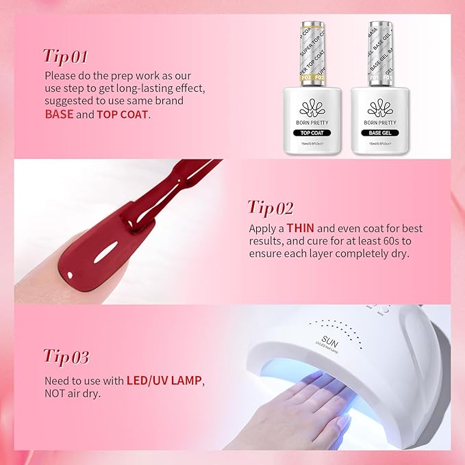 Born Pretty Red Gel Nail Polish Fall Winter 6 Colors Dark Red Burgundy Blood Cherry Wine Red Gel Nail Polish Soak Off Gel Polish Nail Art Design Manicure Salon DIY Home 7ml