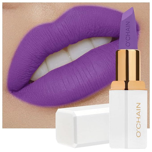 O'CHAIN Purple Matte Lipstick, Long Lasting Full Coverage Non-Transfer Lipstick for Women Infused with Jojoba Oil and Vitamin E, Cruelty-Free & Vegan (13 EMOTION) 0.12 Oz