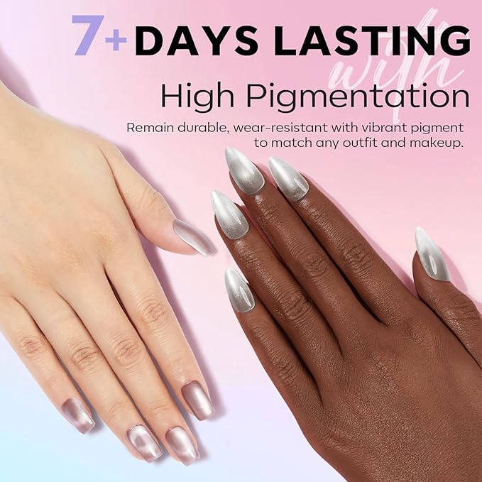 modelones Cat Eye Nail Polish Set, 6 Colors Magnetic Silver Pink Red Purple Quick Dry Mini Nail Lacquer Kit, Green Orange Blue Long Lasting Manicure Home DIY Fall Gifts for Women Girls