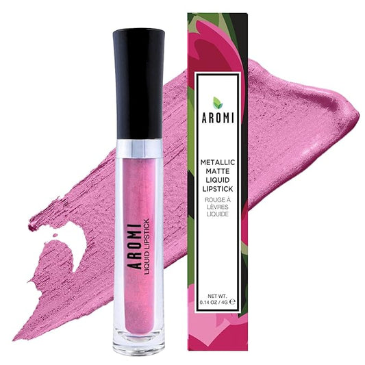 Aromi Metallic Matte Liquid Lipstick - Light Pink Lip Color for Women, Shimmery Finish, Long-Lasting Lipstick, Waterproof (Cotton Candy)