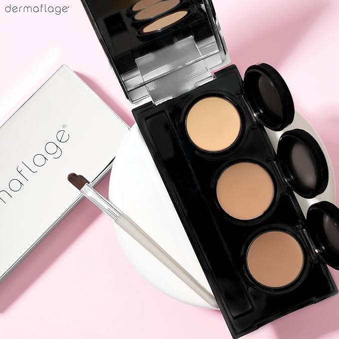 Full Coverage Concealer Palette, Waterproof Concealer Cream, 3 Colors + Brush, by Dermaflage