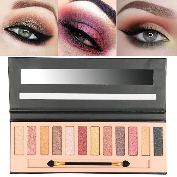 2 Pack 12 Colors Makeup Eyeshadow Palette,Nude Matte Smokey Shimmer Glitter Eye Shadow Palette,Blendable Rich Colors,Waterproof Professional Beauty Palette Kit with Double-Ended Makeup Brush(2 PCS)