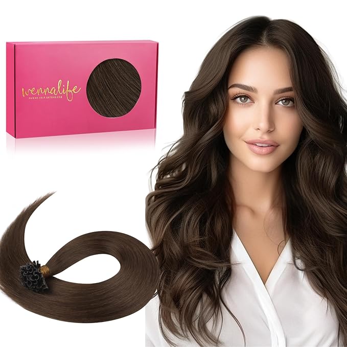 WENNALIFE U Tip Hair Extensions Human Hair, 50g 50s 24 Inch Chocolate Brown Remy Hair Extensions K Tip Hair Extension Real Human Hair Invisible Straight Keratin Hair Extensions