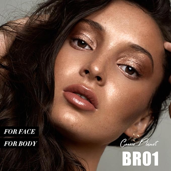 FOCALLURE Shimmer Face Highlighter Makeup Powder, Gel to Powder Glow Finish, Leaving a Lightweight & Healthy Radiance, Long Lasting Luminous Face Body Highlighter Makeup,BR01 cookie Planet