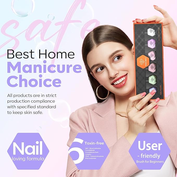 modelones Nail Polish Set, 6 Colors Shimmer Pearl Chrome White Pink Mermaid Purple Quick Dry Nail Polish Kit Fingernail Polish 2025 Manicure DIY Salon Home Gifts for Women Girl