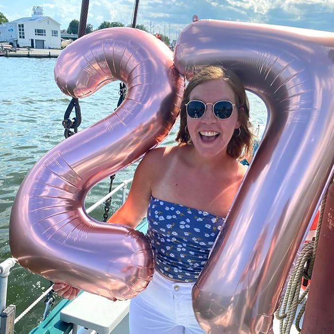 Rose Gold 8 Balloons, 40 Inch Large Foil Number Balloons Set 0-9, Self Inflating Digital 8 Helium Balloon for Girls Women 8th 18th 80th Age Birthday Anniversary Party Decorations Photo Shoot Supplies