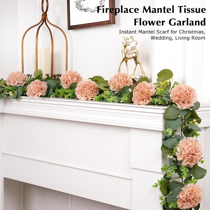 Tissue Paper Pom Pom Garland Hanging Paper Flower Decorations for Wedding Baby Shower Engagement Garden Tea Party Bridal Shower Spring Summer Wall Decor Nursery Arch Backdrop