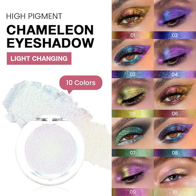 evpct Blonde gold Mermaid pink Holographic Glitter Sparkle Chameleon Chrome Eye Shadow Palette Makeup for Older Women, Duochrome Chromatic Multichrome Metallic iridescent Eyeshadow Palette Singles