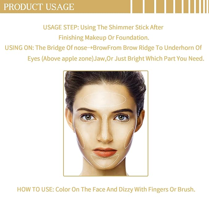 Highlighter Stick,Highlighter Makeup for Face & Body, Multi-Use Body Shimmer Glow Cream for All Skin Types, Buildable, Non-Caking, Long Lasting Radiant for All Day, Great Gift for Women & Girls, Gold