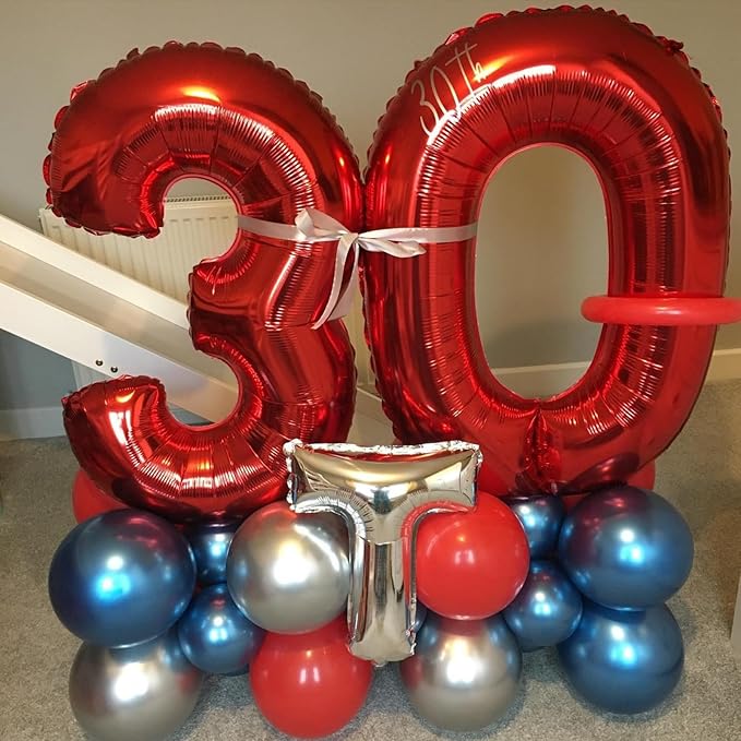 Red 9 Balloons for Boys, 40 Inch Large Foil Number Balloons Set 0-9, Self Inflating Digital 9 Helium Balloon for Girls Women Men Age Birthday Anniversary Party Decorations Photo Shoot Supplies