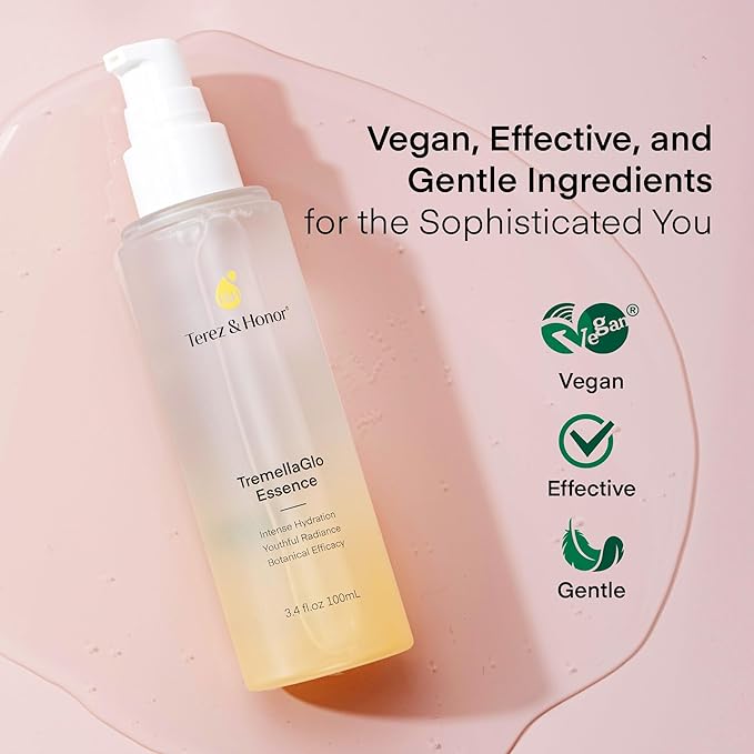 TEREZ & HONOR TremellaGlo Face Serum: Hydrating Facial Serum for Glass Skin - Korean Skincare Formula with Snow Mushroom & Hyaluronic Acid, for Sensitive & Dry Skin, Vegan, 3.4 FL OZ/100mL