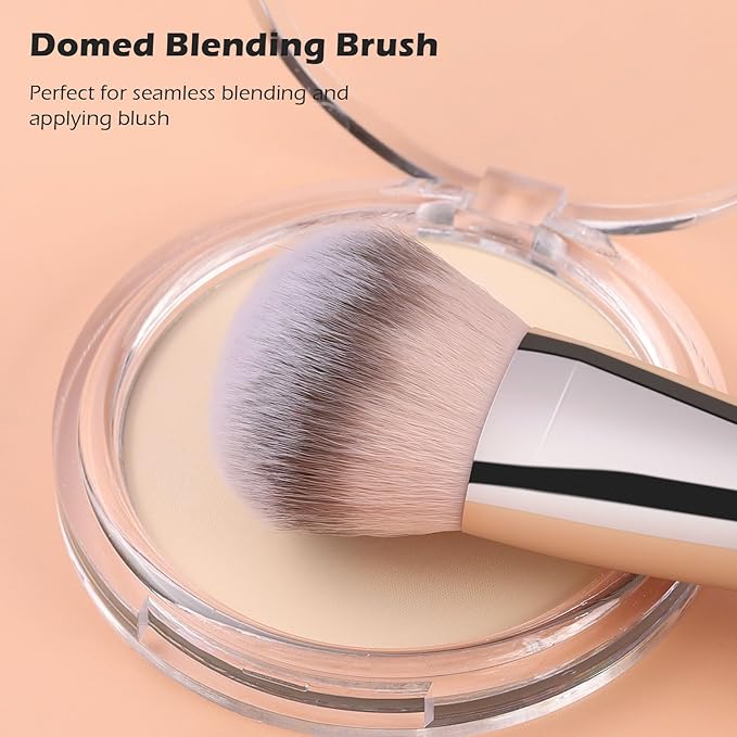 TEOYALL Dual-Ended Foundation Blending Brush, Flat Angled Kabuki and Domed Cheek Synthetic Bristles for Liquid Cream Powder